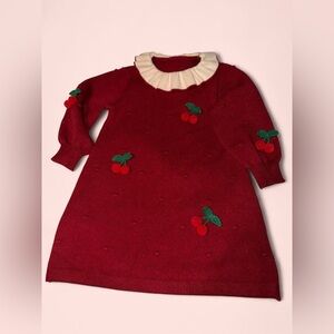 Cherry Red Kids Dress with Cream Collar